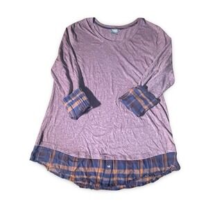Natural Reflections Plaid Trim Tunic Top Women XL red Long Sleeve Casual preppy